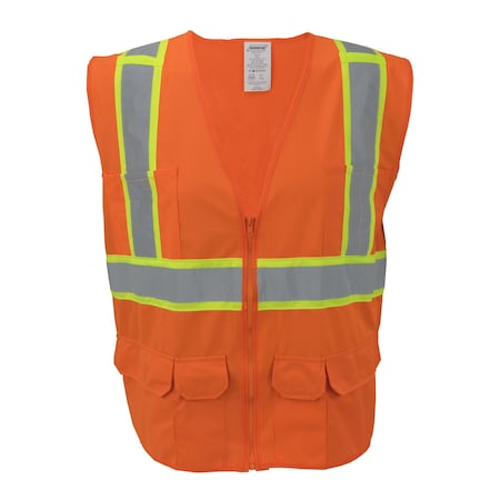 Surveyor Safety Vest Class 2 W/ Zipper & Radio Clips (Orange/Large)